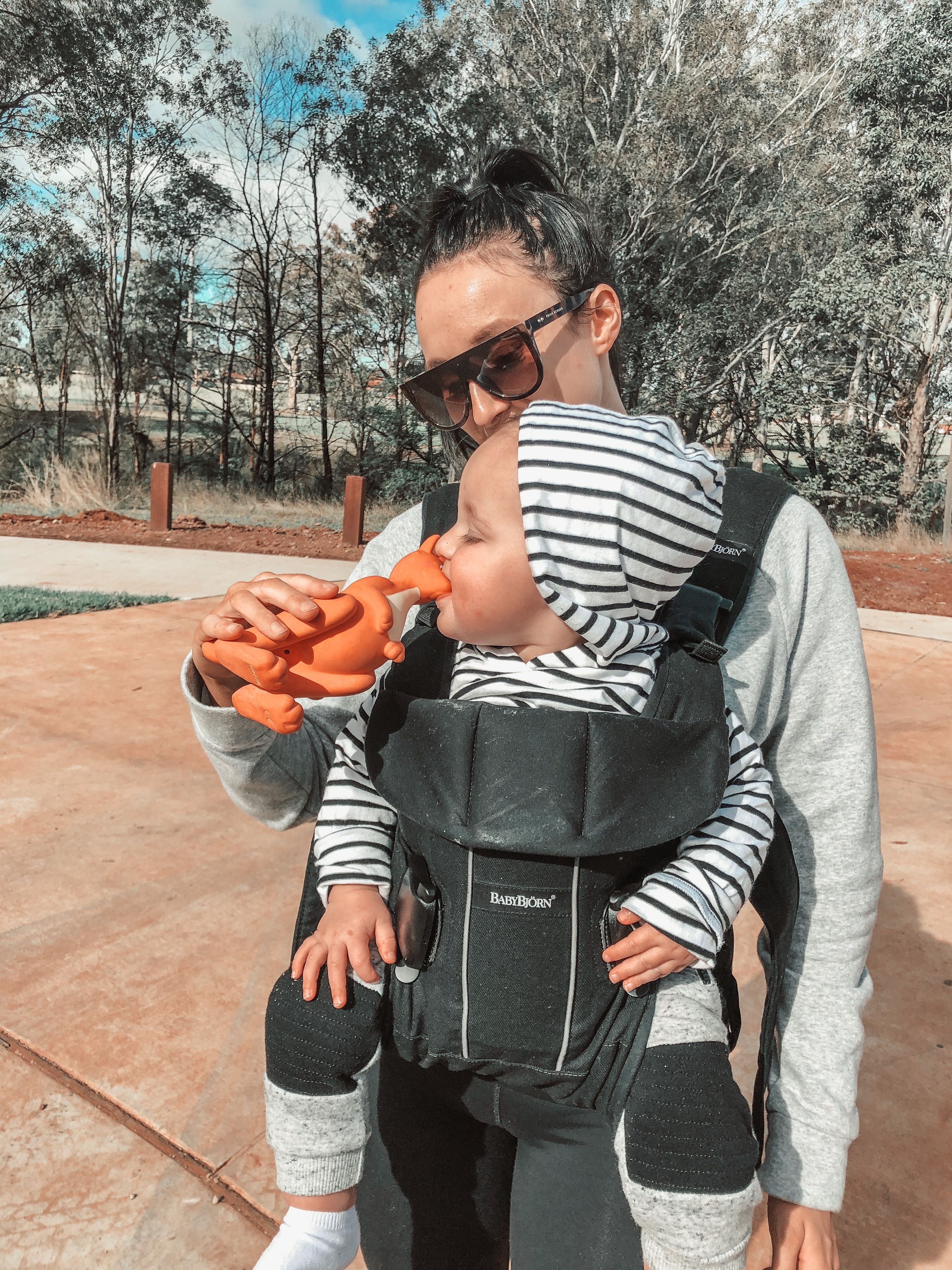 mom and baby out home