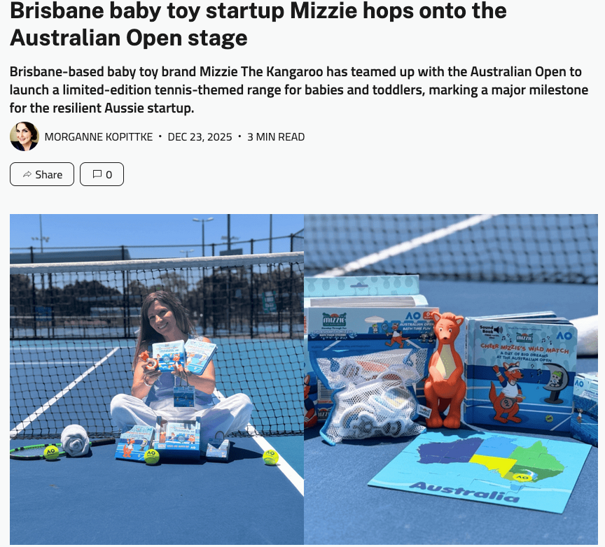 Brisbane baby toy startup Mizzie hops onto the Australian Open stage