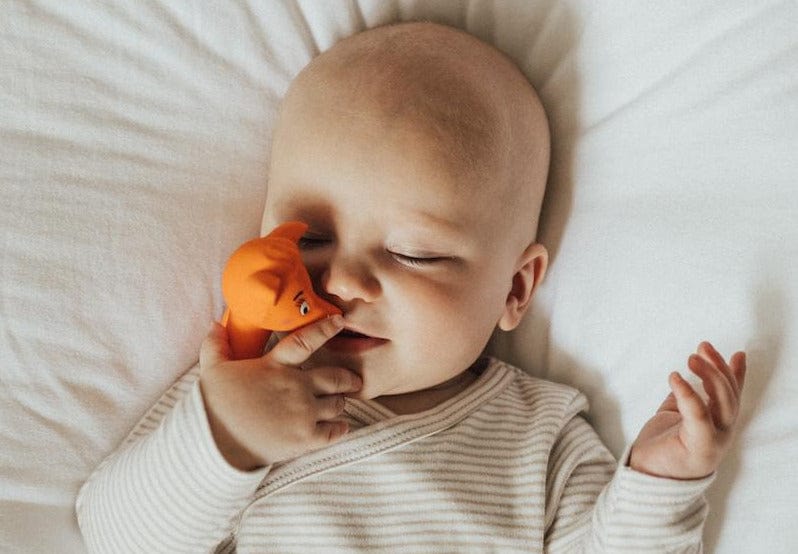 mini Mizzie 100% natural rubber teething toy with Baby