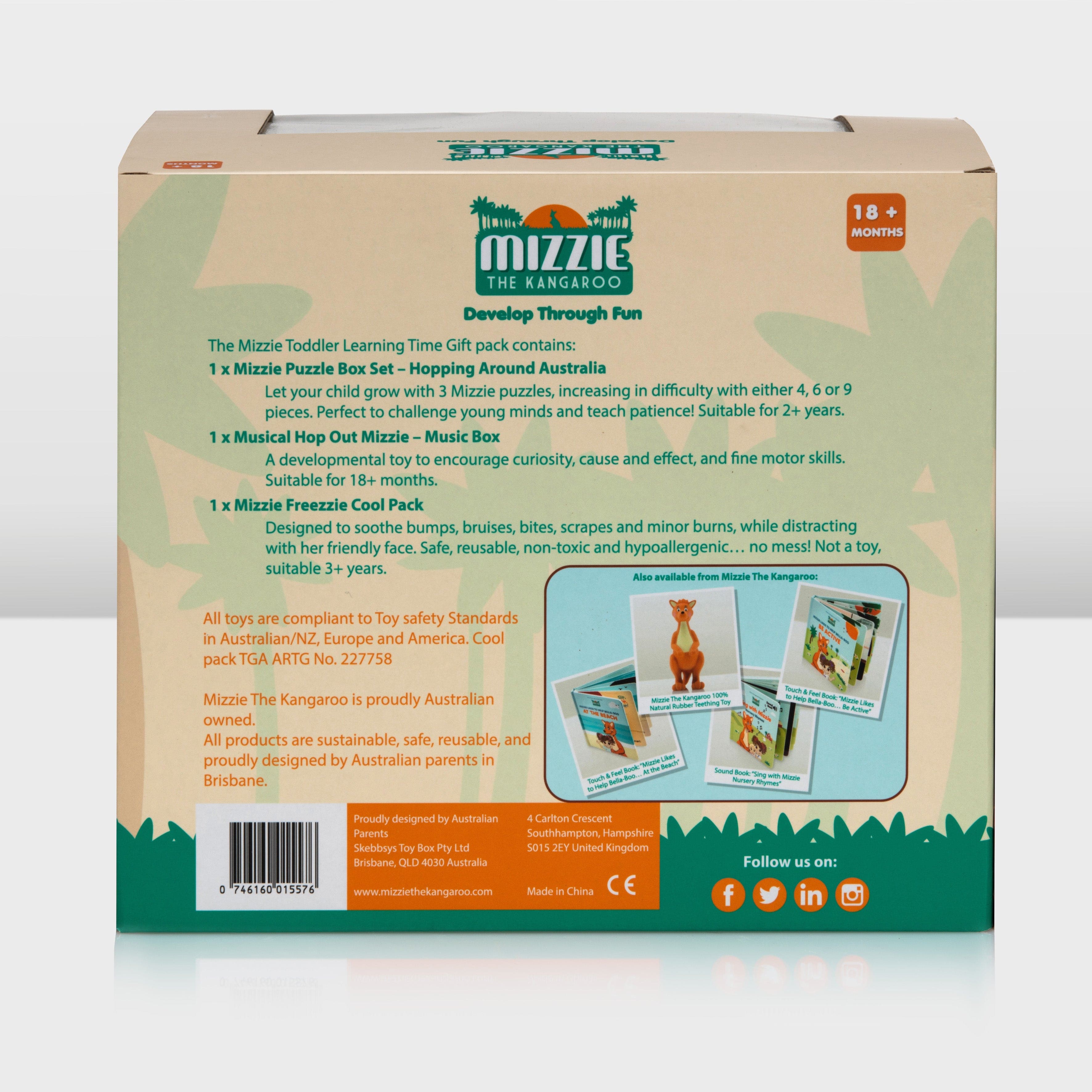 Mizzie the Kangaroo Toddler Learning Time Gift Pack angled back side view